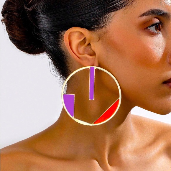 quiet luxury boutique Jewelry - ✨NEW Hypoallergenic Gold-Tone Hoop Earrings with Purple and Red Enamel Accents